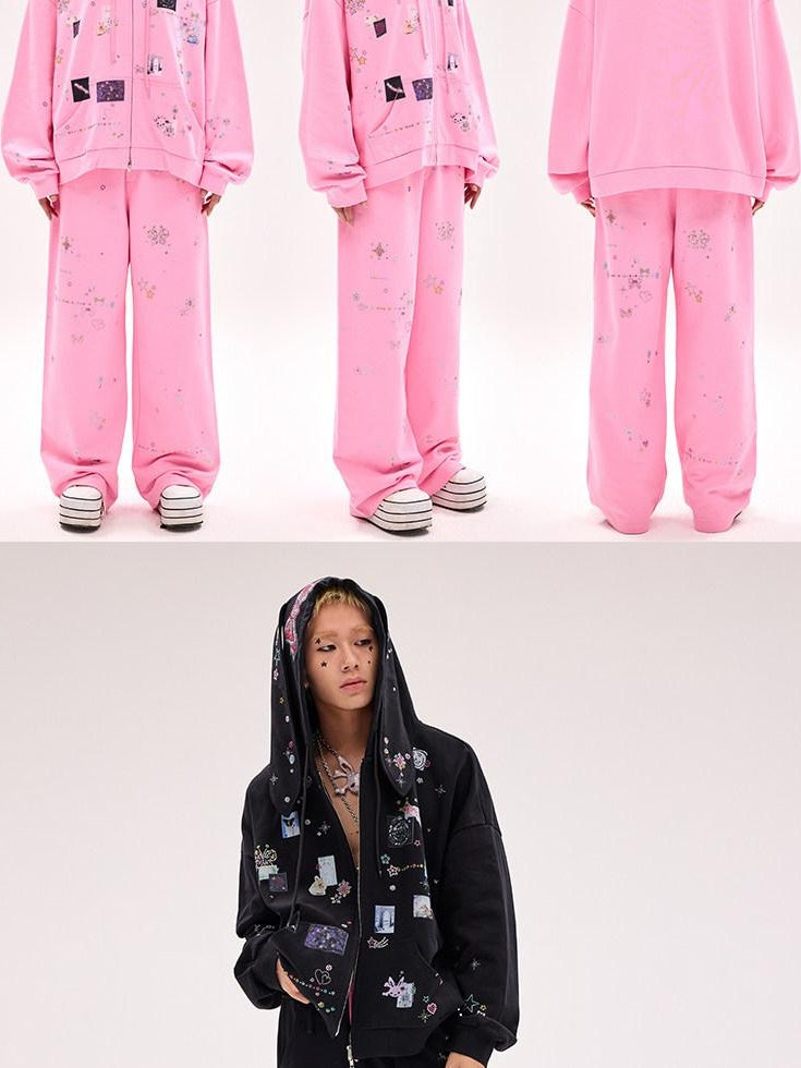 CFIERCE Cute Cartoon Hooded Zip Street Loose Fit Unisex Teen 100 Percent Cotton Cardigan
