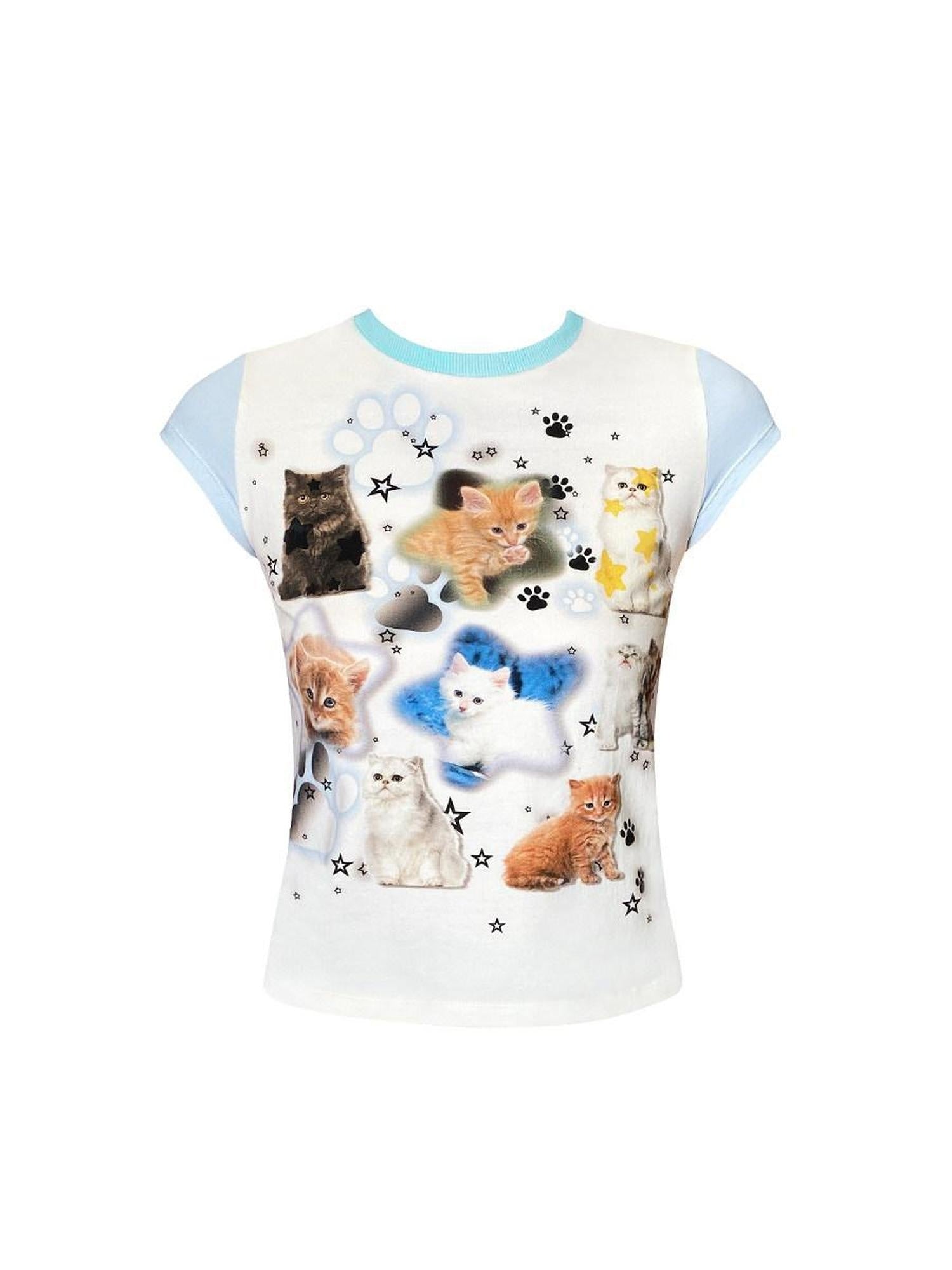 CFIERCE Cute Cartoon Print Cotton Slim Fit Cropped Short Sleeve Unisex White Tshirt