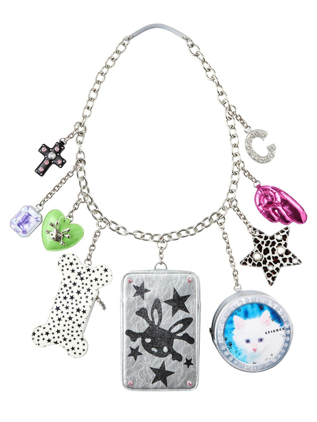 CFIERCE Cute Cat Print Square Chain Strap Zipper Closure Women Medium Bag