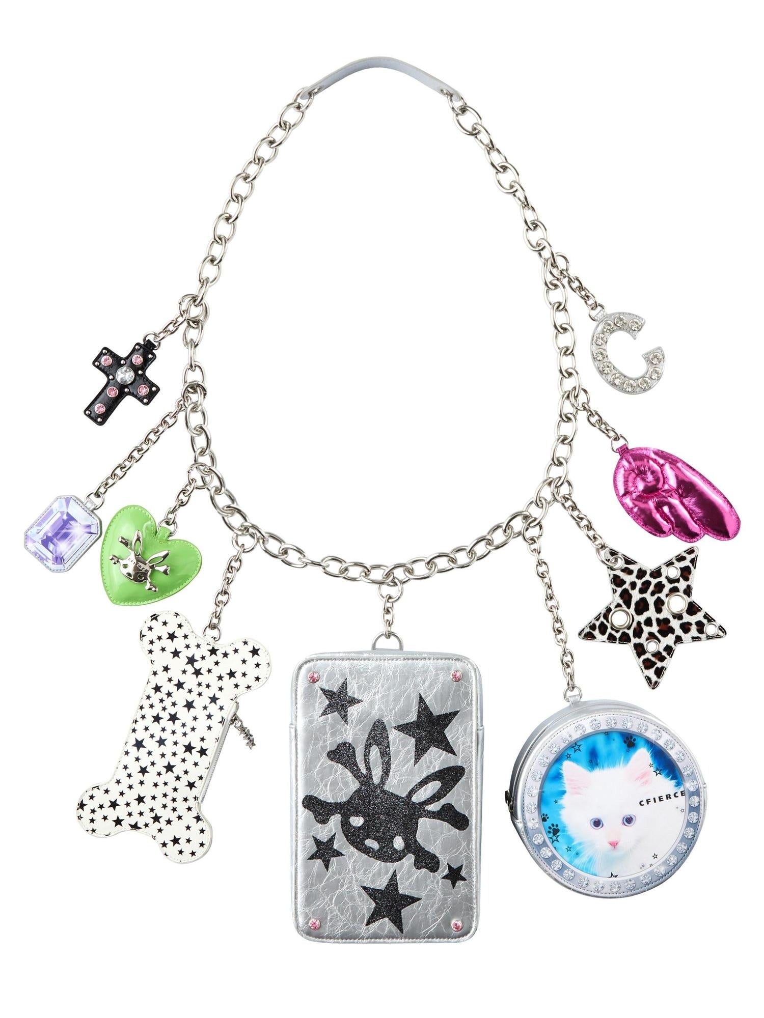 CFIERCE Cute Cat Print Square Chain Strap Zipper Closure Women Medium Bag