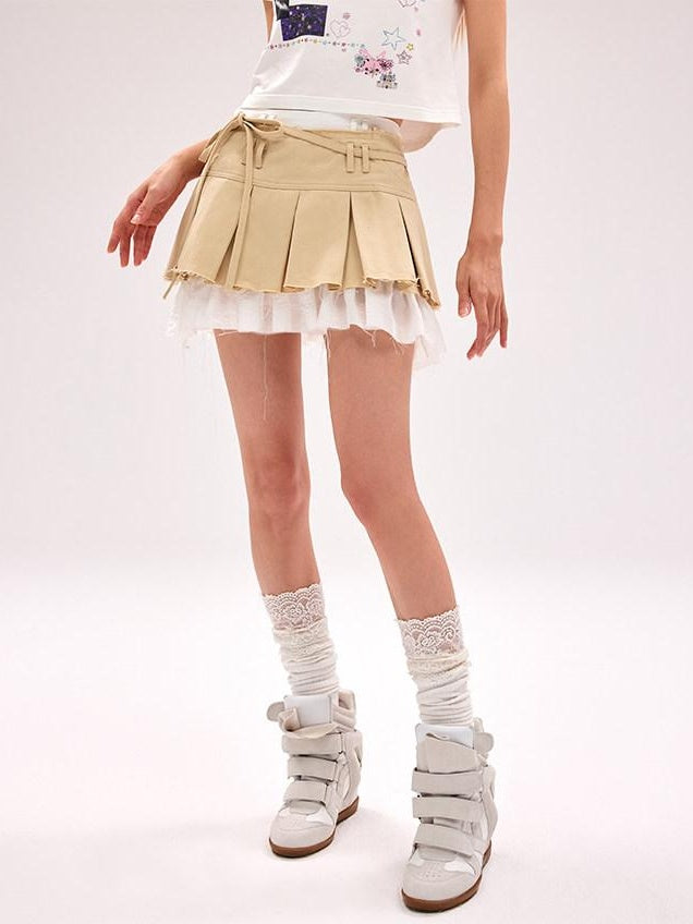 CFIERCE Cute High Waist Pure Cotton Pleated Tassel Fringe For Women Travel Skirt