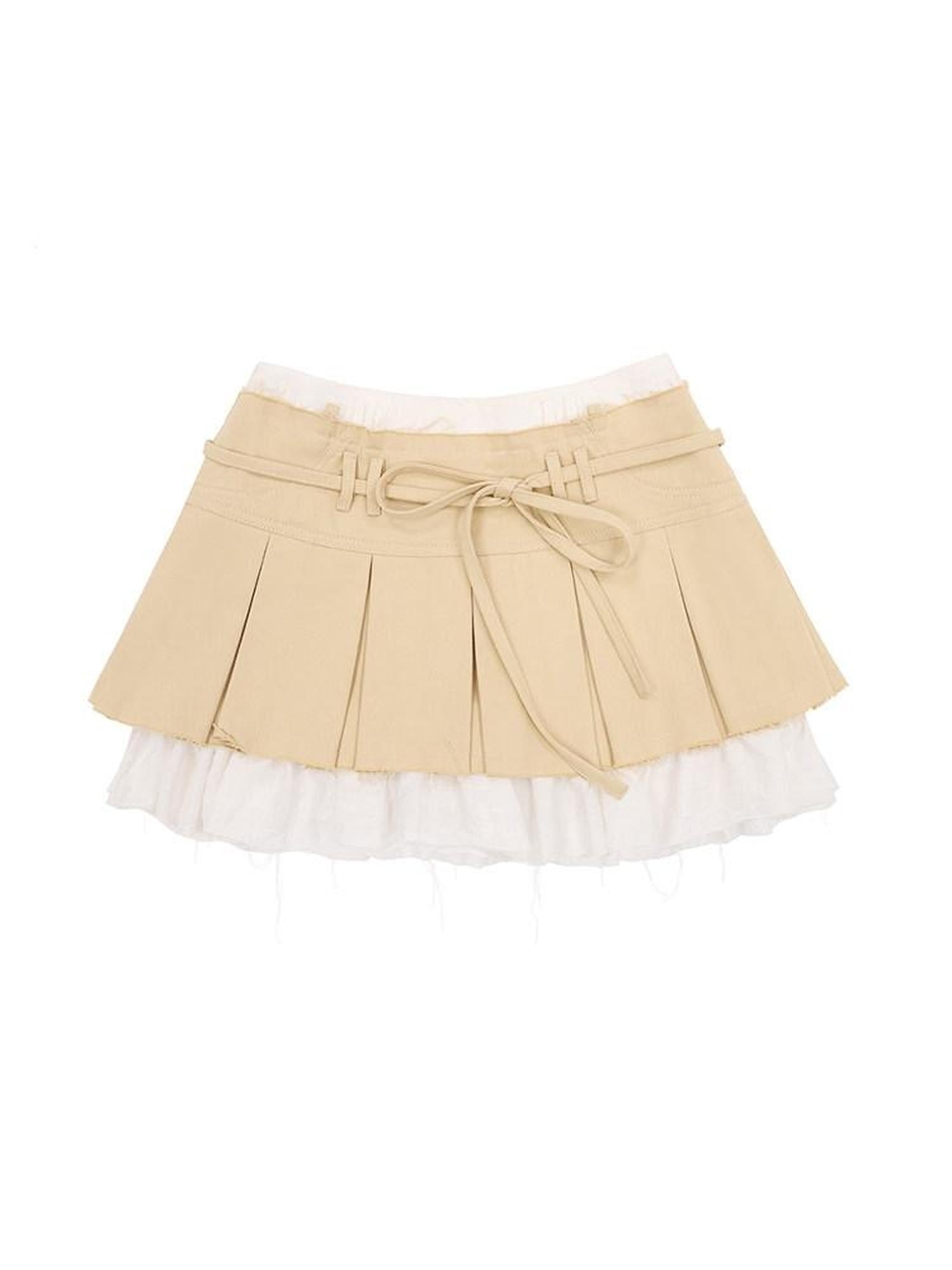 CFIERCE Cute High Waist Pure Cotton Pleated Tassel Fringe For Women Travel Skirt