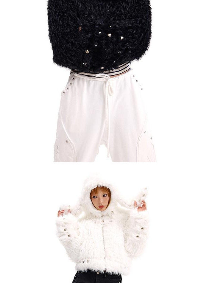 CFIERCE Cute Oversized Zip Up Long Sleeve Unisex Polyester Black White Jacket