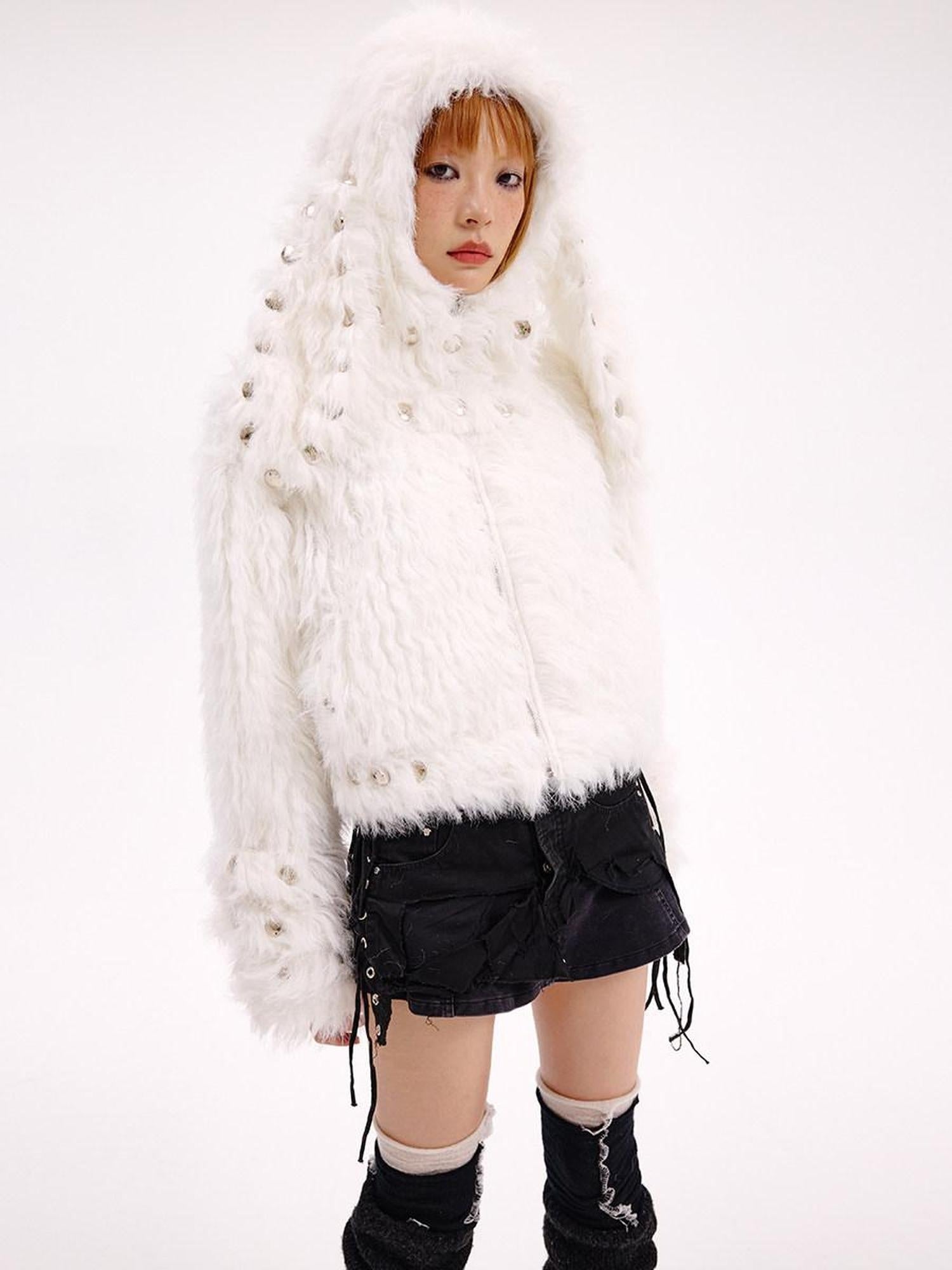 CFIERCE Cute Oversized Zip Up Long Sleeve Unisex Polyester Black White Jacket
