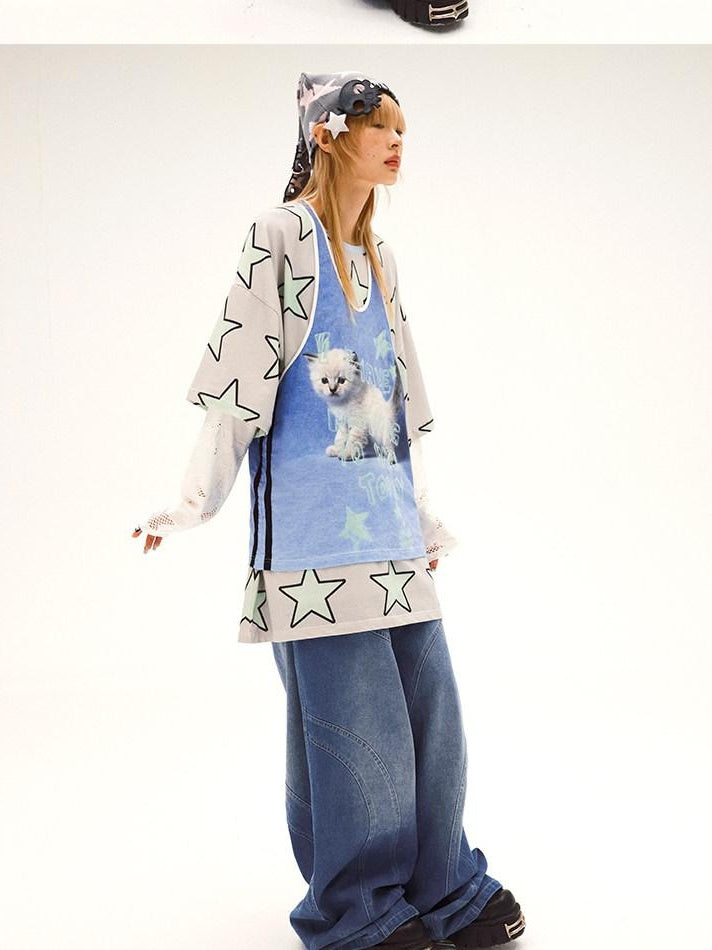 CFIERCE Cute Soft Cotton Stretch Mid Length Unisex Layering Blue Suspender 背带