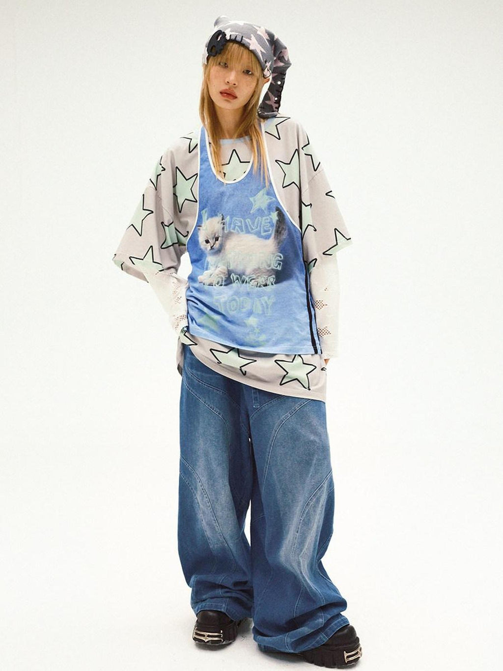 CFIERCE Cute Soft Cotton Stretch Mid Length Unisex Layering Blue Suspender 背带