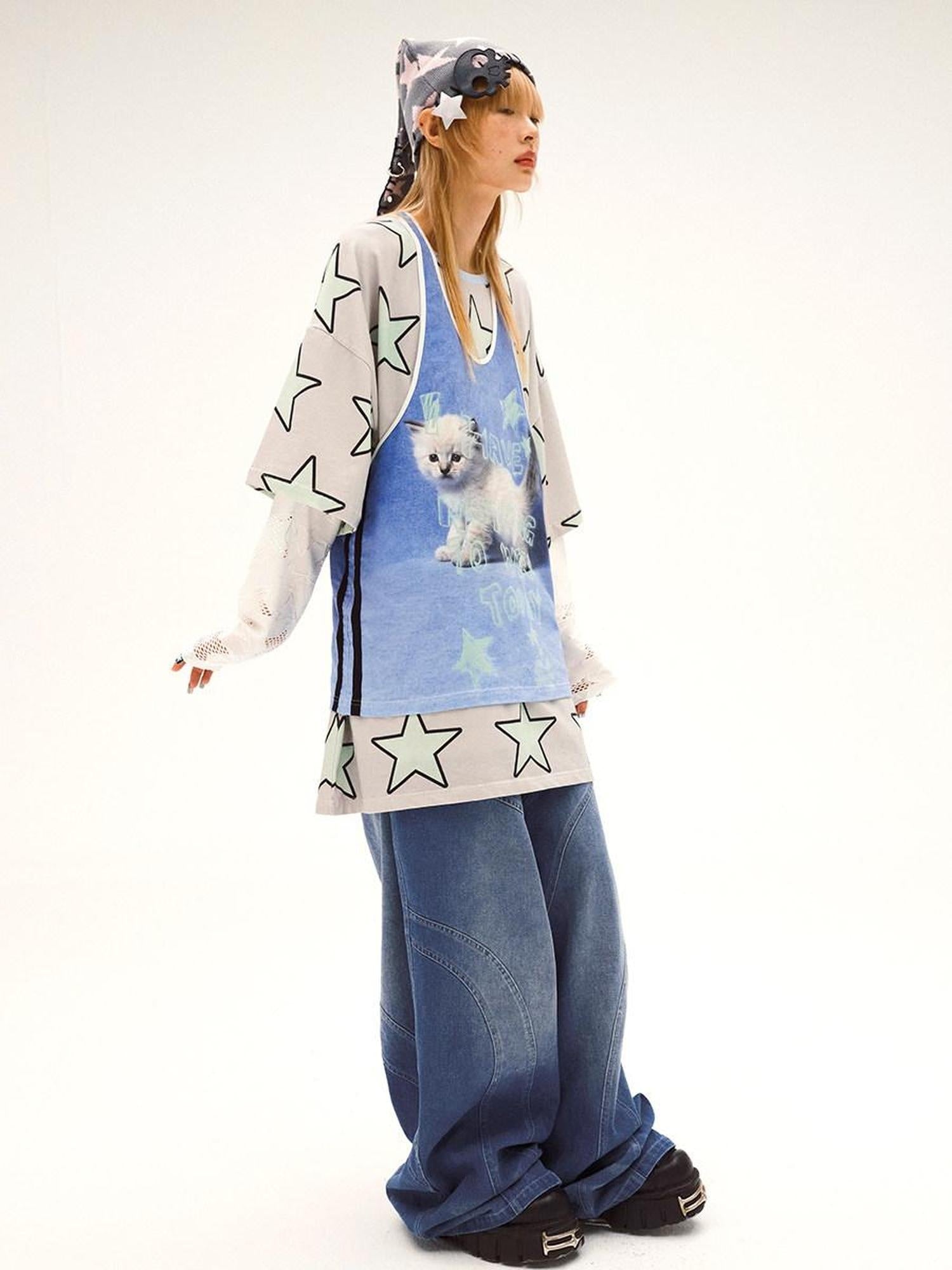 CFIERCE Cute Soft Cotton Stretch Mid Length Unisex Layering Blue Suspender 背带