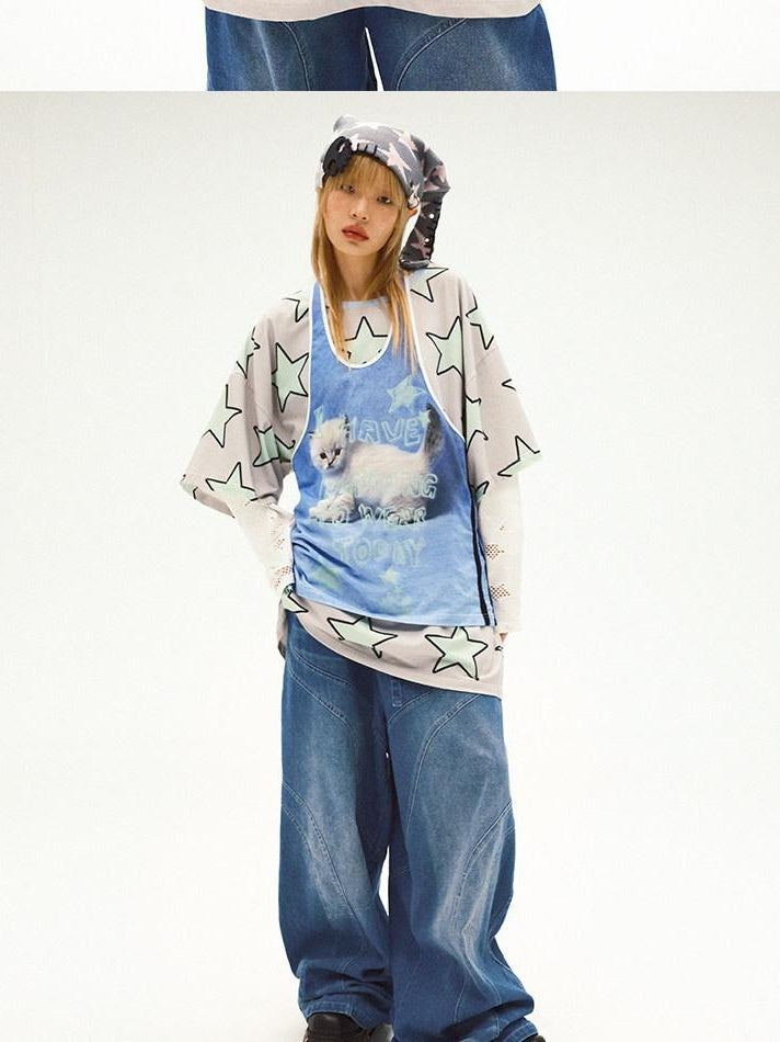 CFIERCE Cute Soft Cotton Stretch Mid Length Unisex Layering Blue Suspender 背带