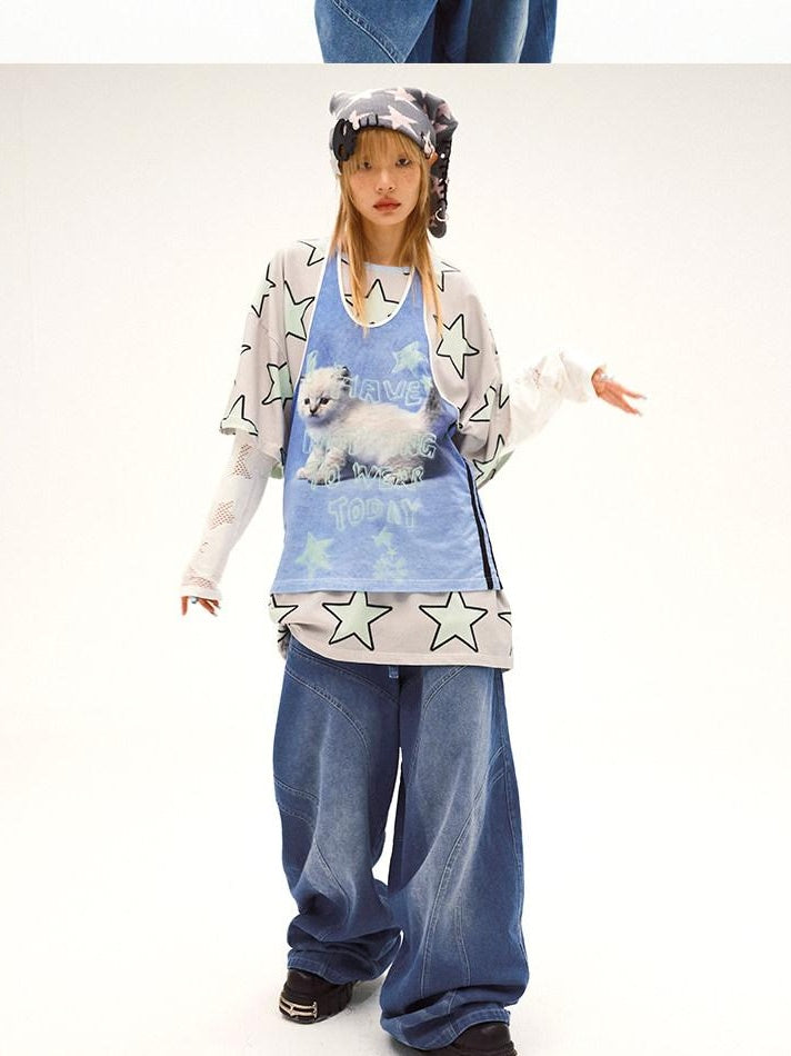CFIERCE Cute Soft Cotton Stretch Mid Length Unisex Layering Blue Suspender 背带