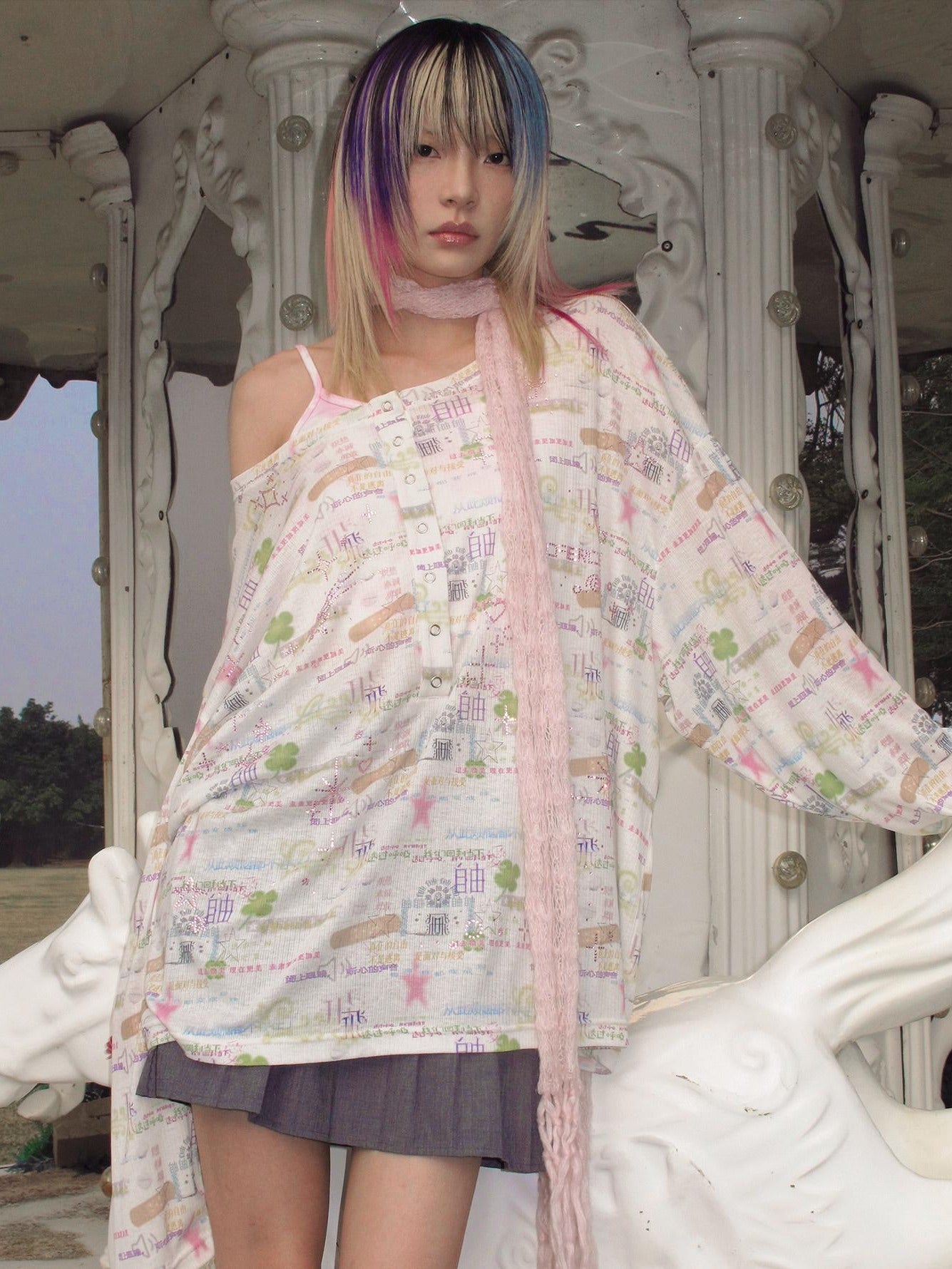 CFIERCE Embellished Print Rhinestone Loose Casual Midlength Unisex Cotton Blend Cardigan