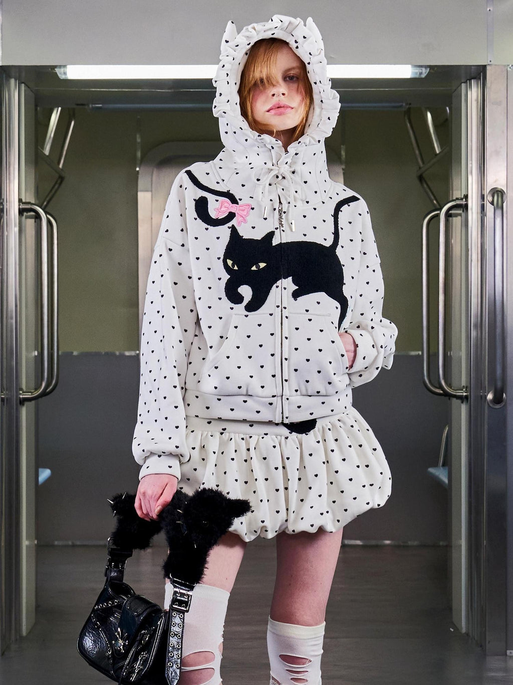 CFIERCE Embroidered Loose Hooded Zipper Casual Unisex Cartoon Anime Cardigan
