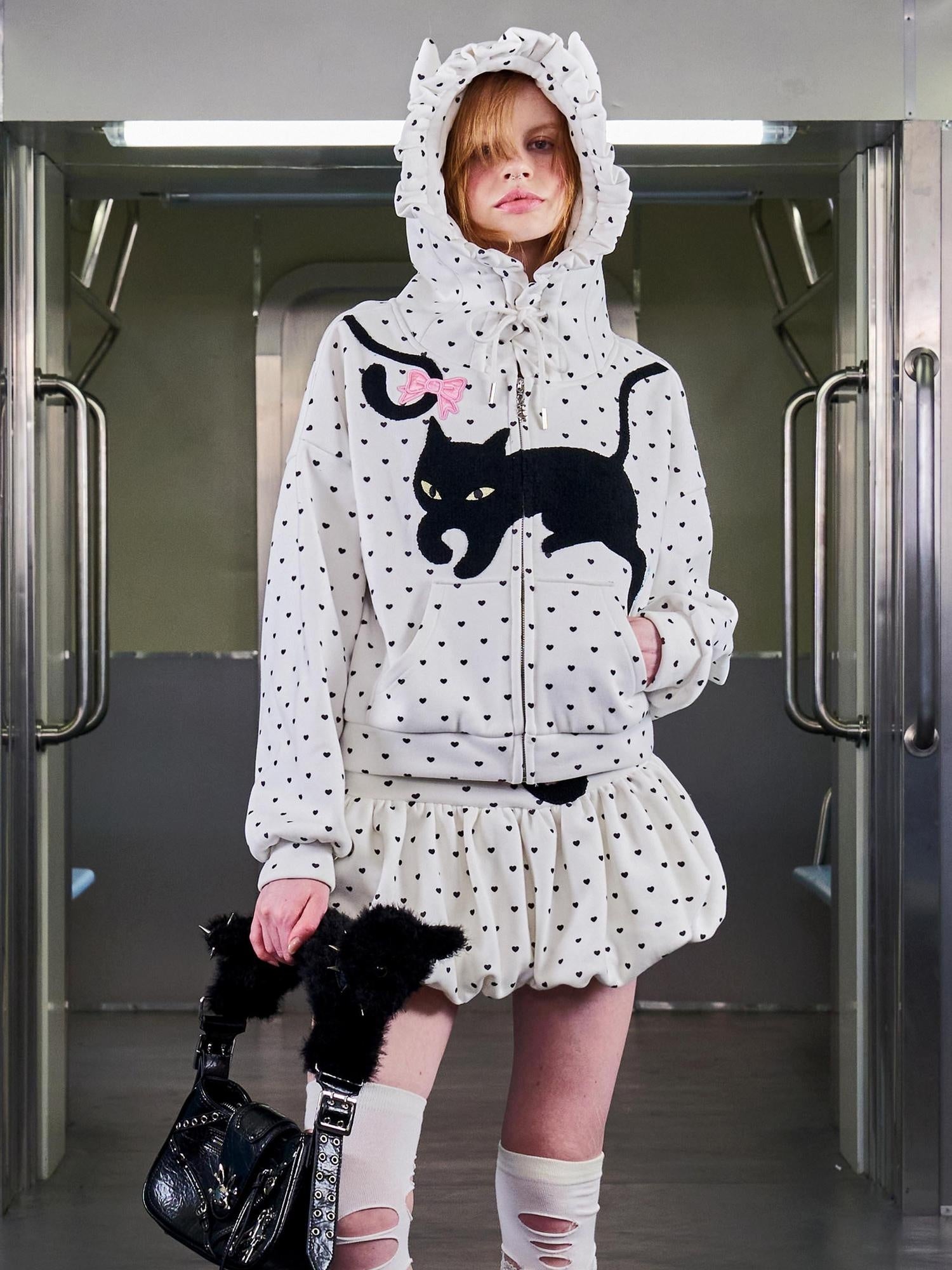 CFIERCE Embroidered Loose Hooded Zipper Casual Unisex Cartoon Anime Cardigan