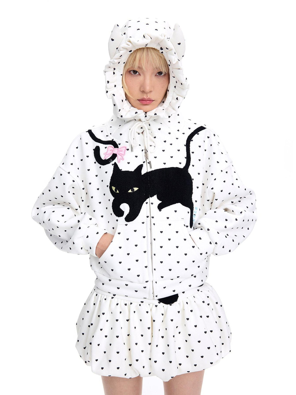 CFIERCE Embroidered Loose Hooded Zipper Casual Unisex Cartoon Anime Cardigan