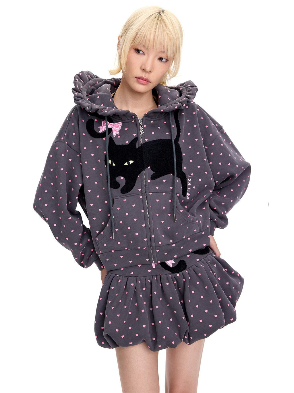 CFIERCE Embroidered Loose Hooded Zipper Casual Unisex Cartoon Anime Cardigan