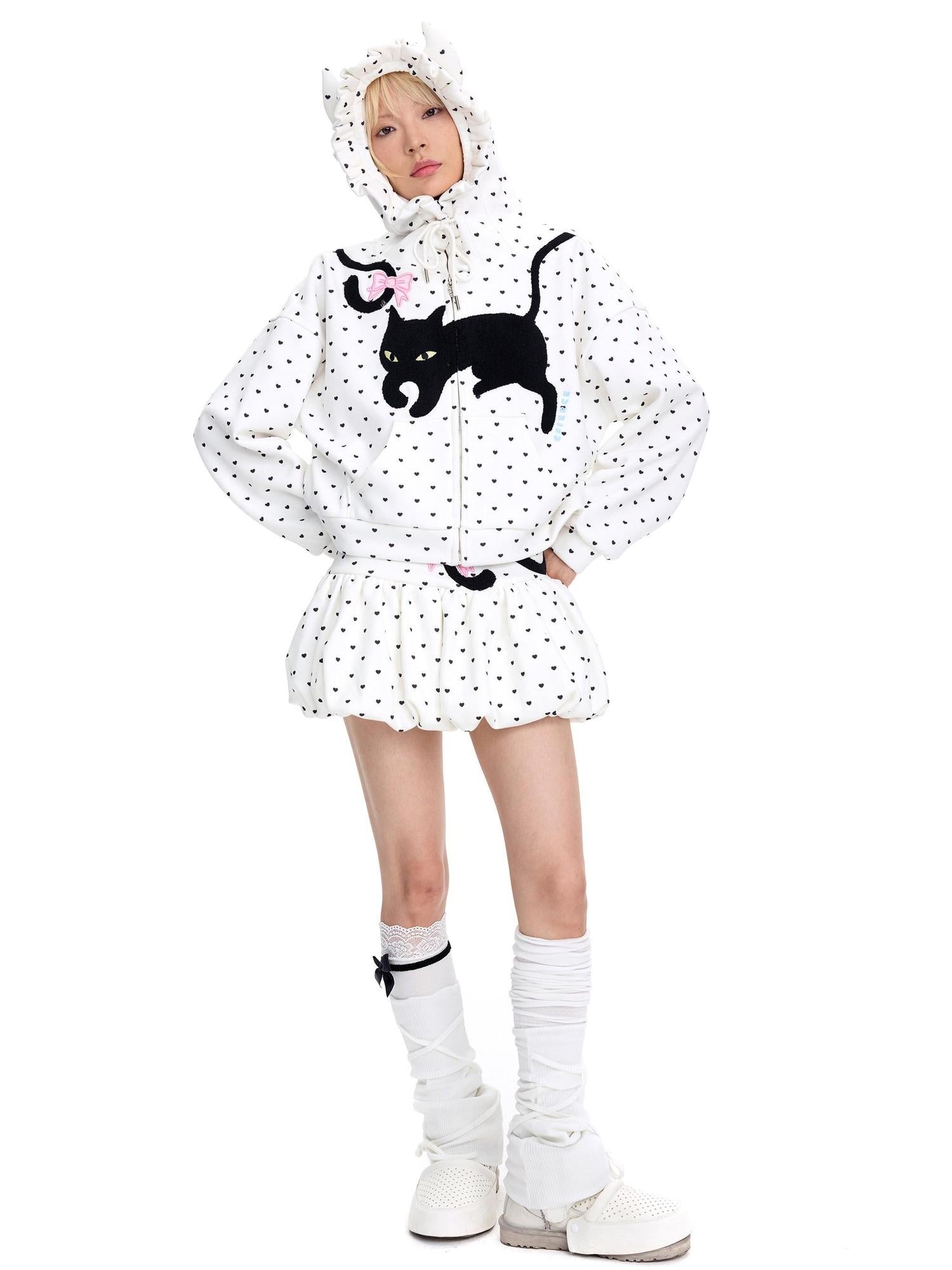 CFIERCE Embroidered Loose Hooded Zipper Casual Unisex Cartoon Anime Cardigan