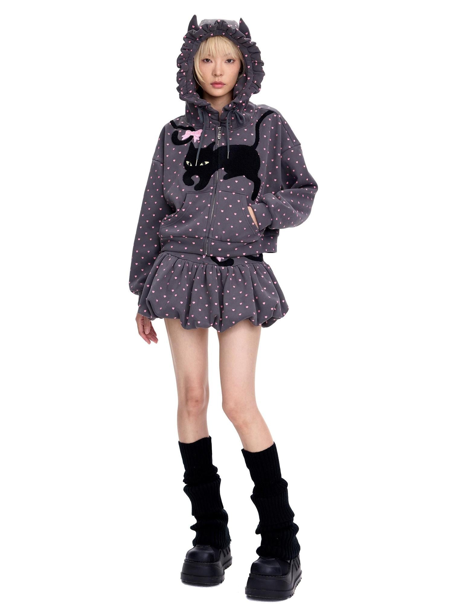 CFIERCE Embroidered Loose Hooded Zipper Casual Unisex Cartoon Anime Cardigan