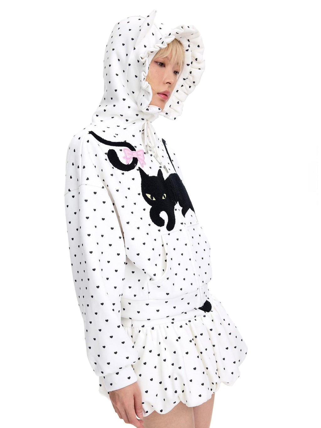 CFIERCE Embroidered Loose Hooded Zipper Casual Unisex Cartoon Anime Cardigan