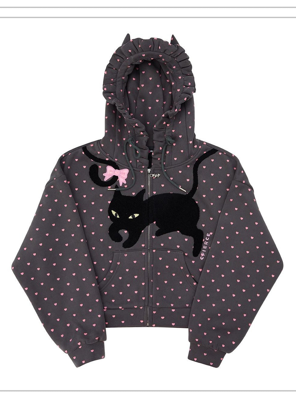 CFIERCE Embroidered Loose Hooded Zipper Casual Unisex Cartoon Anime Cardigan