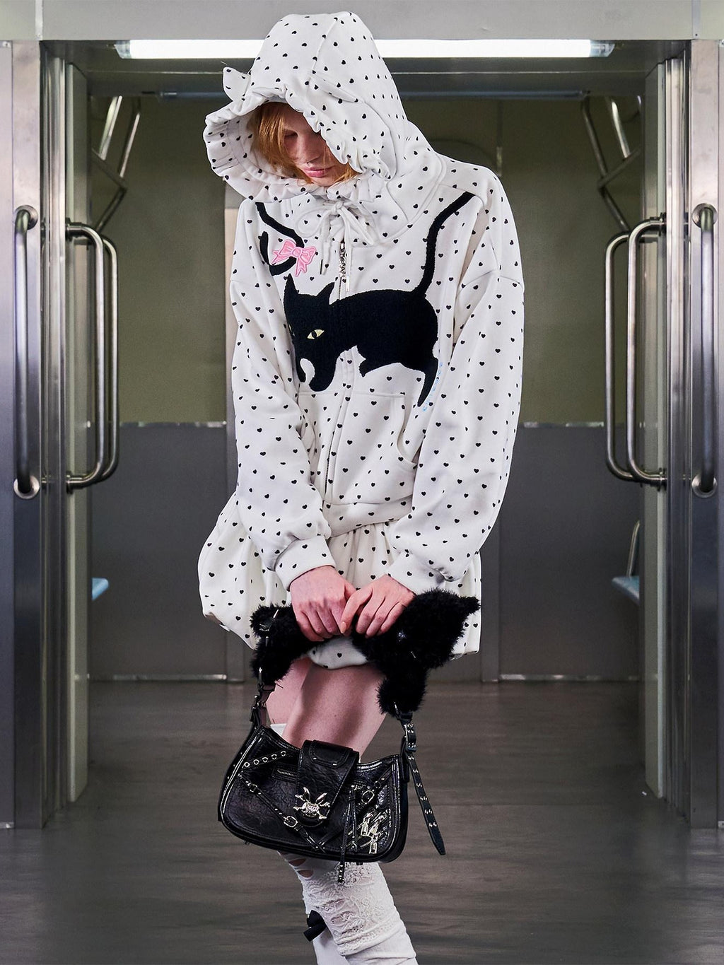 CFIERCE Embroidered Loose Hooded Zipper Casual Unisex Cartoon Anime Cardigan