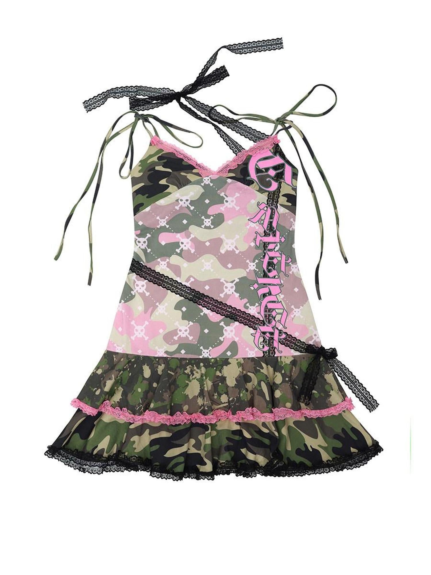 CFIERCE Gothic Camouflage Cotton Sleeveless Strappy Teen Girl Slip Dress
