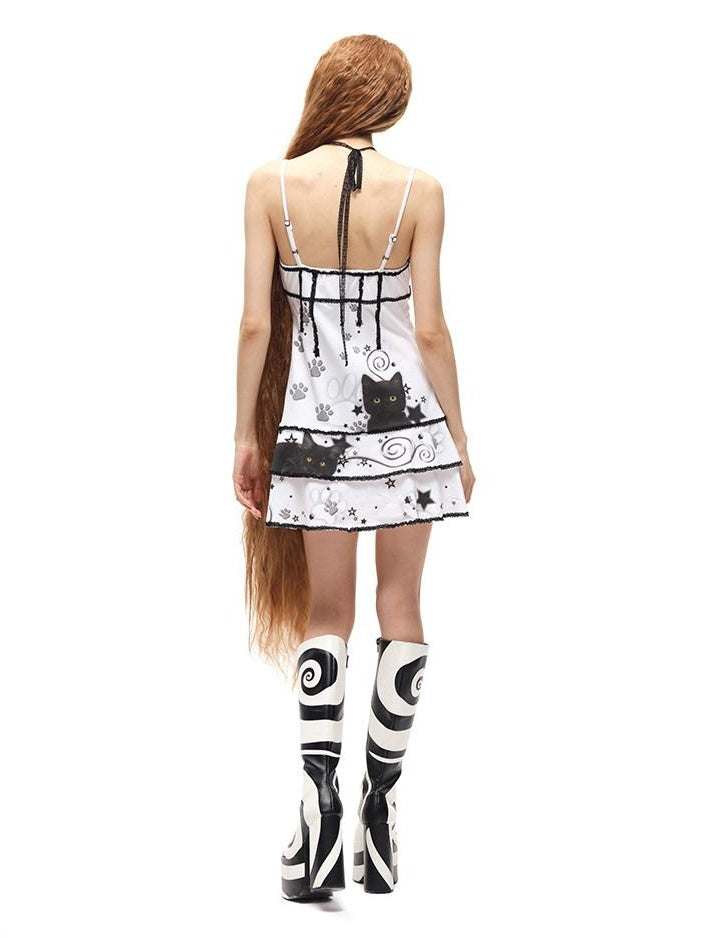 CFIERCE High Waist 100% Cotton Street V-neck Sleeveless Zipper Girls White Cami Dress