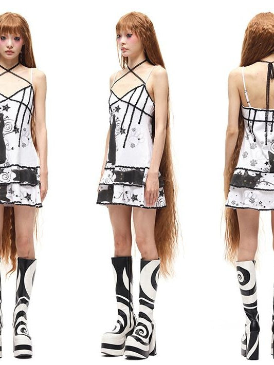 CFIERCE High Waist 100% Cotton Street V-neck Sleeveless Zipper Girls White Cami Dress