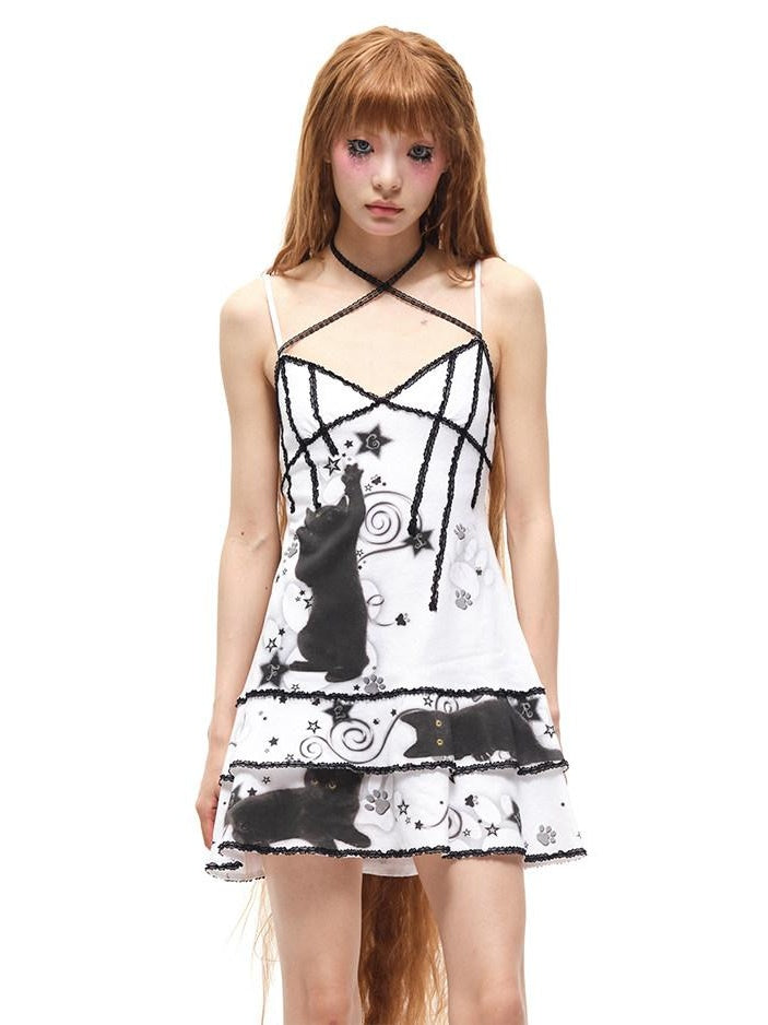 CFIERCE High Waist 100% Cotton Street V-neck Sleeveless Zipper Girls White Cami Dress