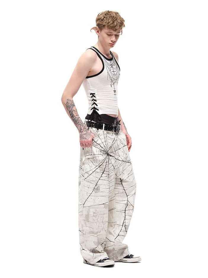 CFIERCE High Waist Cotton Zipper Wide Leg Loose Casual Womens Black White Pants