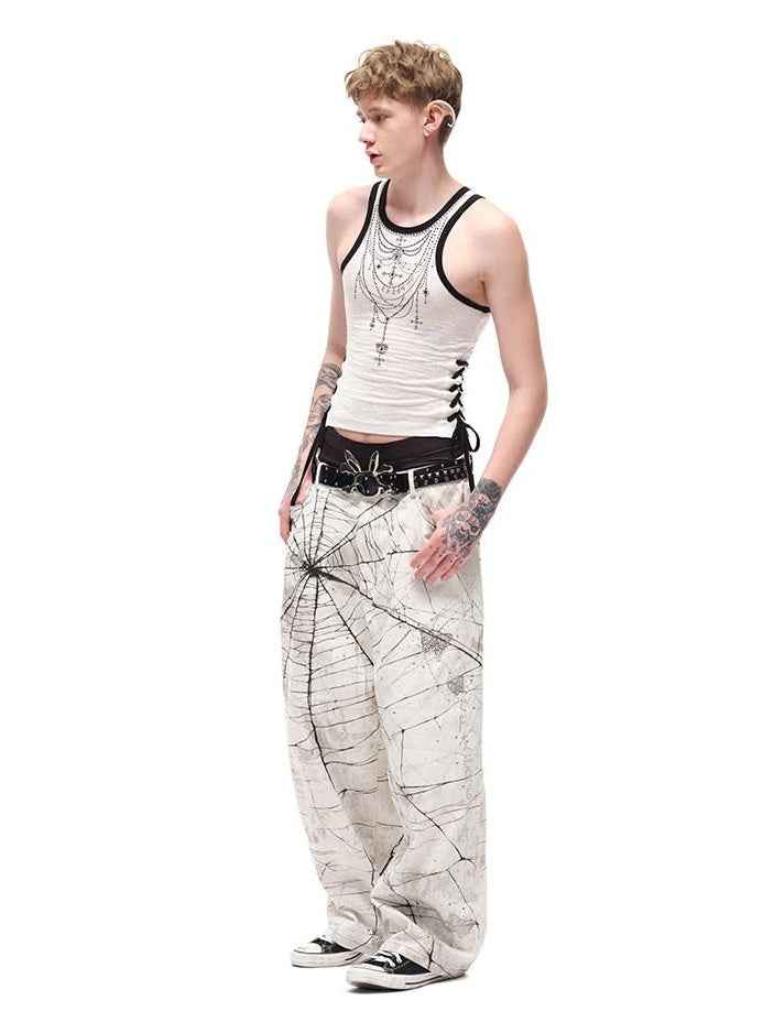 CFIERCE High Waist Cotton Zipper Wide Leg Loose Casual Womens Black White Pants