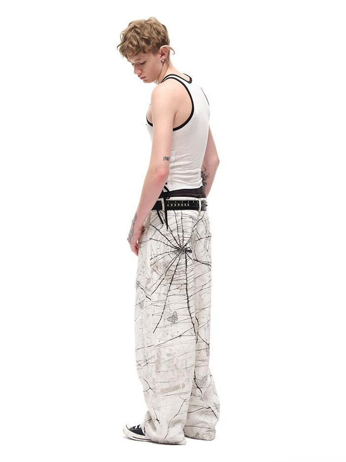 CFIERCE High Waist Cotton Zipper Wide Leg Loose Casual Womens Black White Pants