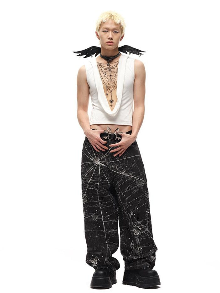 CFIERCE High Waist Cotton Zipper Wide Leg Loose Casual Womens Black White Pants