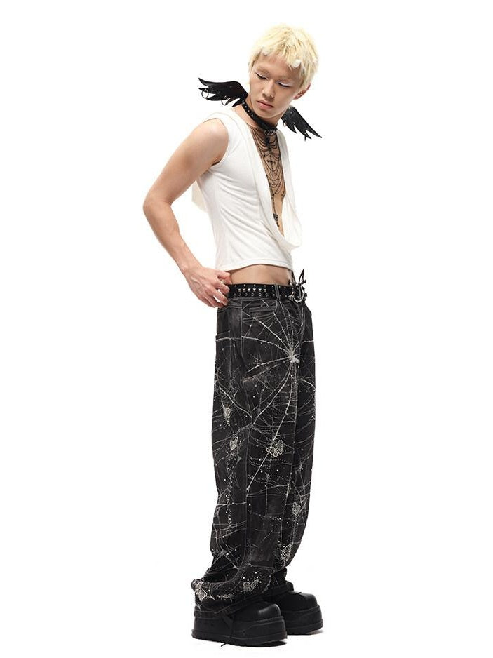 CFIERCE High Waist Cotton Zipper Wide Leg Loose Casual Womens Black White Pants