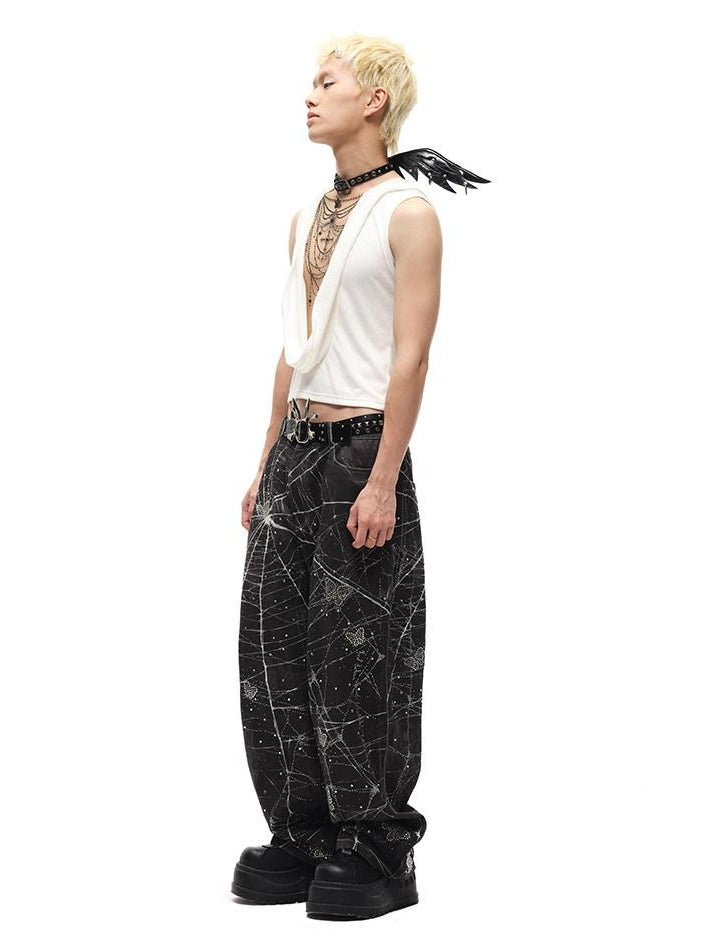 CFIERCE High Waist Cotton Zipper Wide Leg Loose Casual Womens Black White Pants