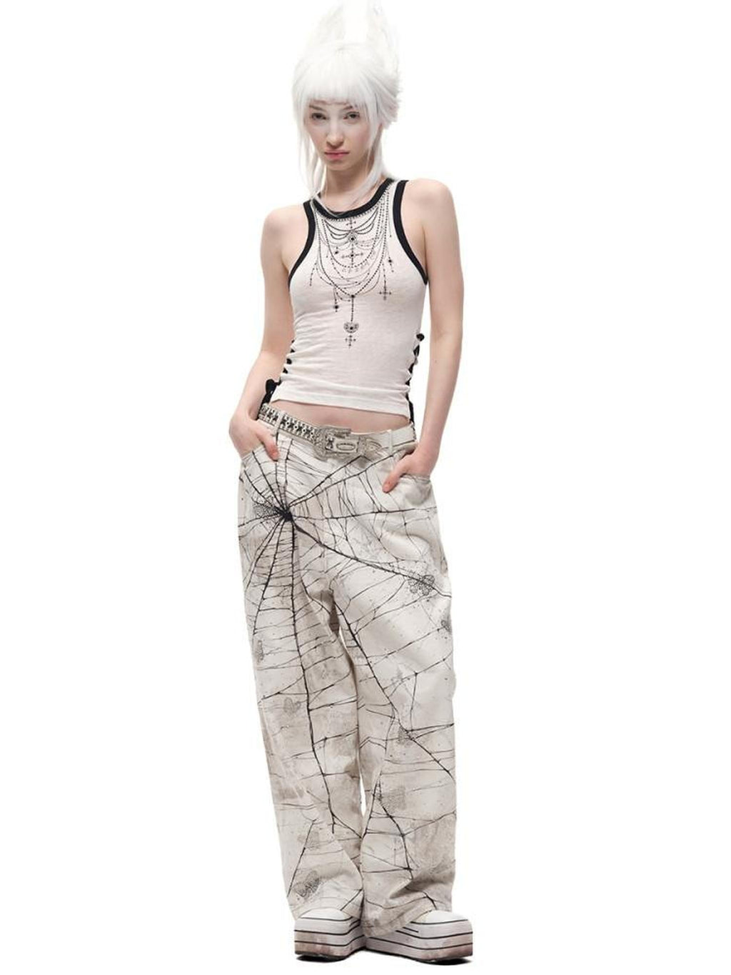 CFIERCE High Waist Cotton Zipper Wide Leg Loose Casual Womens Black White Pants