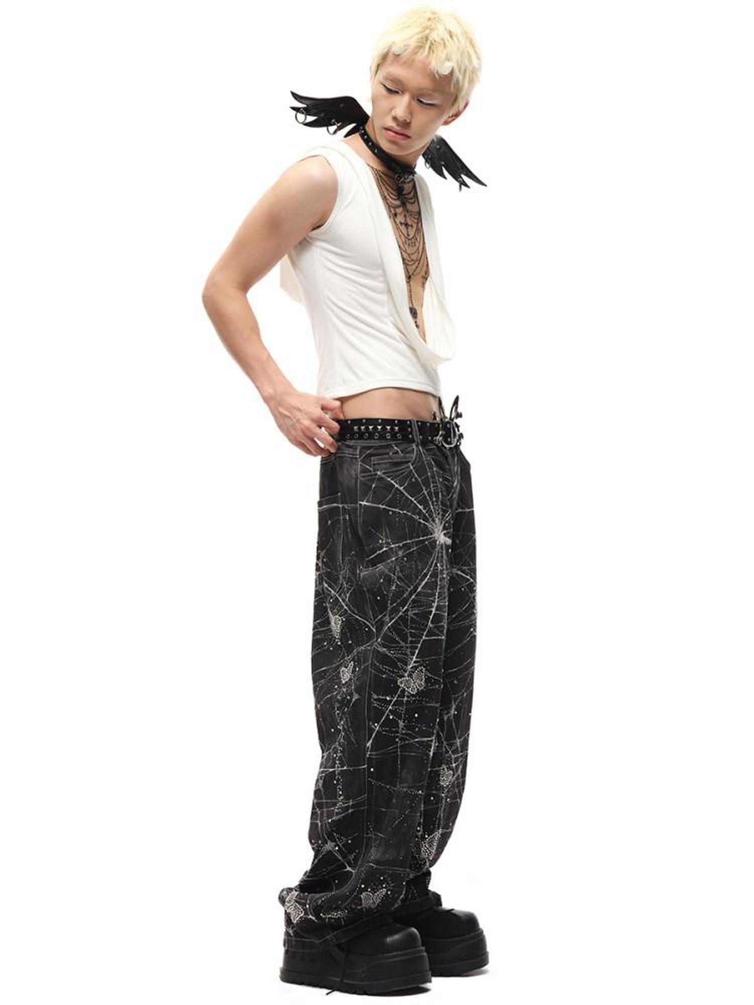CFIERCE High Waist Cotton Zipper Wide Leg Loose Casual Womens Black White Pants