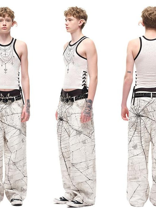 CFIERCE High Waist Cotton Zipper Wide Leg Loose Casual Womens Black White Pants