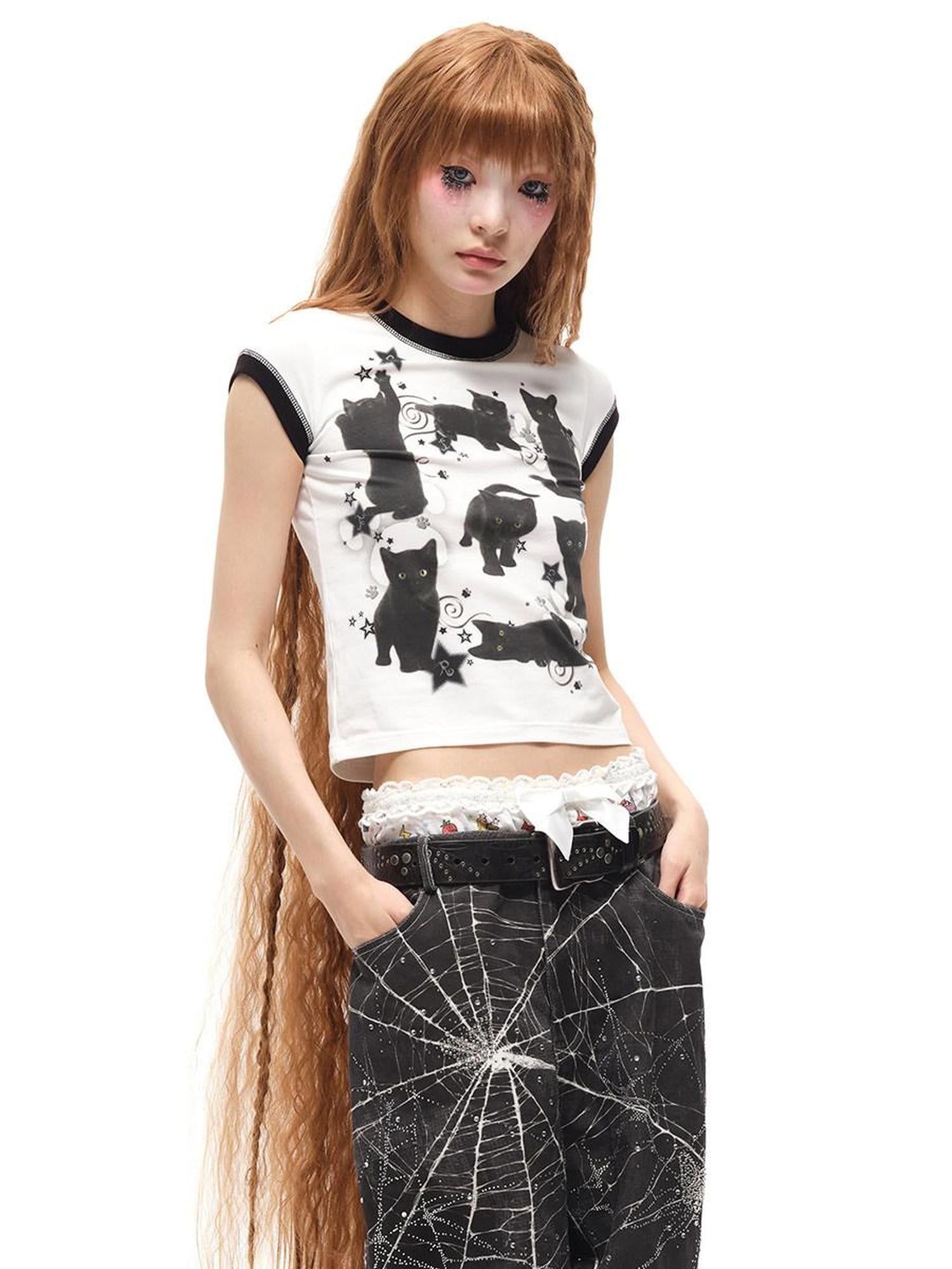 CFIERCE High Waist Elastic Pocket Pure Cotton Sweet Loose Youth Straight Pants