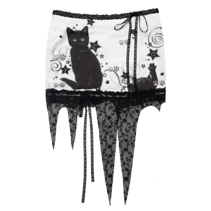 CFIERCE_Lace_Trim_Printed_Stretch_Mid_Waist_A_Line_Casual_Girls_White_Skirt_MISSTT