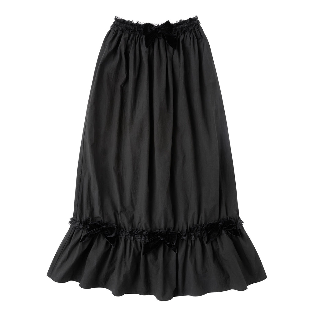 CFIERCE_Lace_Trim_Silk_Bamboo_Blend_Pleated_Mid_Waist_Straight_Black_Skirt_MISSTT