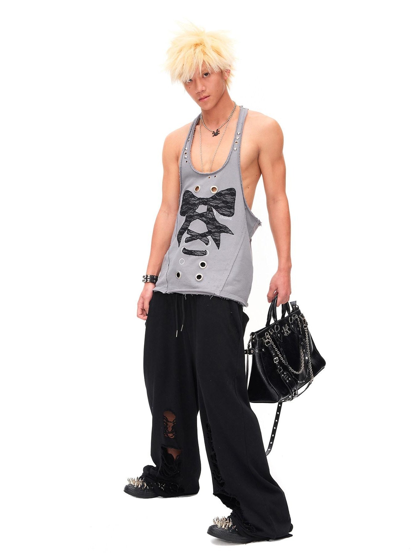 CFIERCE Lace U Neck 100 Percent Cotton Mid Length Bow Detail H Silhouette Women Vest