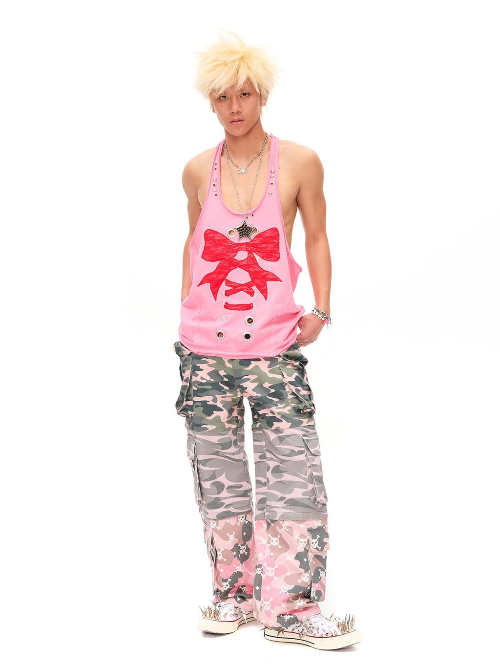 CFIERCE Lace U Neck 100 Percent Cotton Mid Length Bow Detail H Silhouette Women Vest