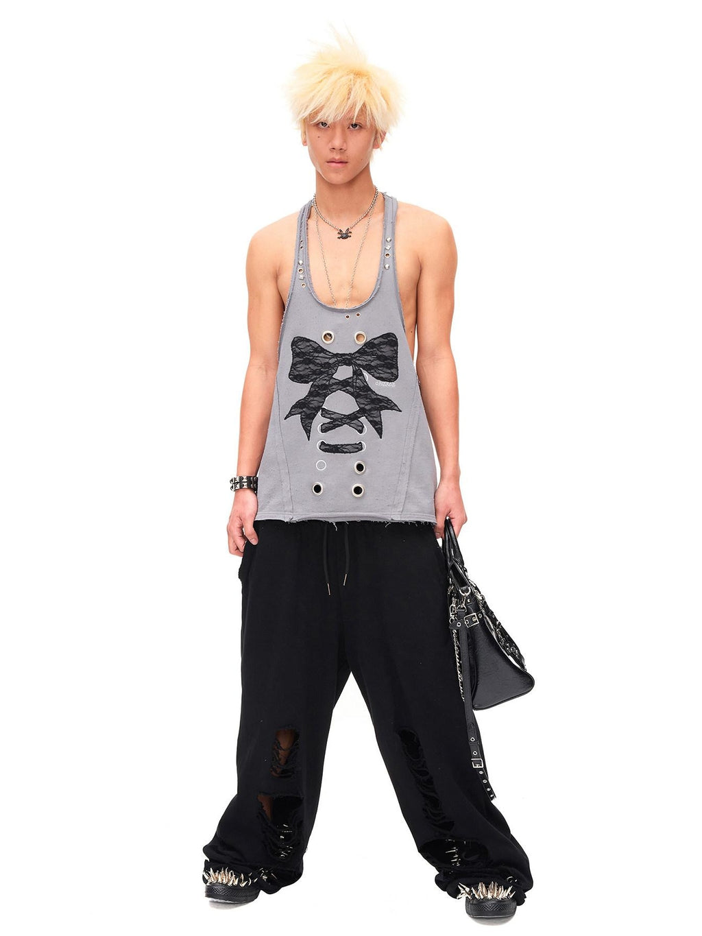 CFIERCE Lace U Neck 100 Percent Cotton Mid Length Bow Detail H Silhouette Women Vest