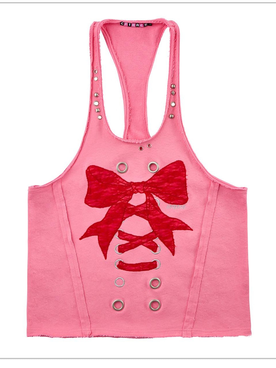 CFIERCE Lace U Neck 100 Percent Cotton Mid Length Bow Detail H Silhouette Women Vest