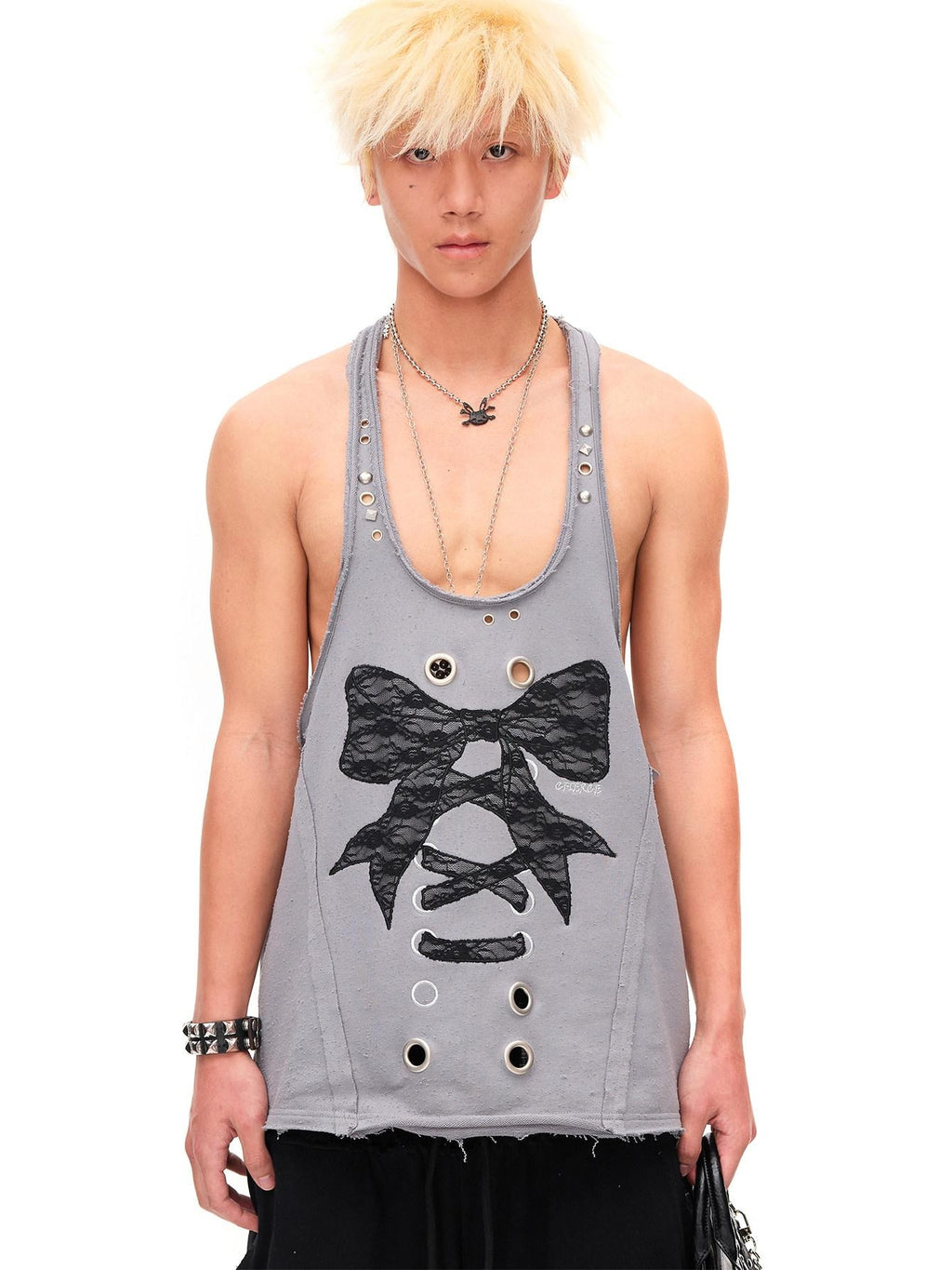 CFIERCE Lace U Neck 100 Percent Cotton Mid Length Bow Detail H Silhouette Women Vest