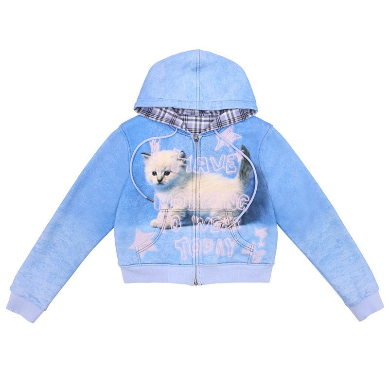 CFIERCE_Loose_Fit_Hooded_Zip_Up_100_Percent_Cotton_Street_Blue_Long_Sleeve_Cardigan_MISSTT