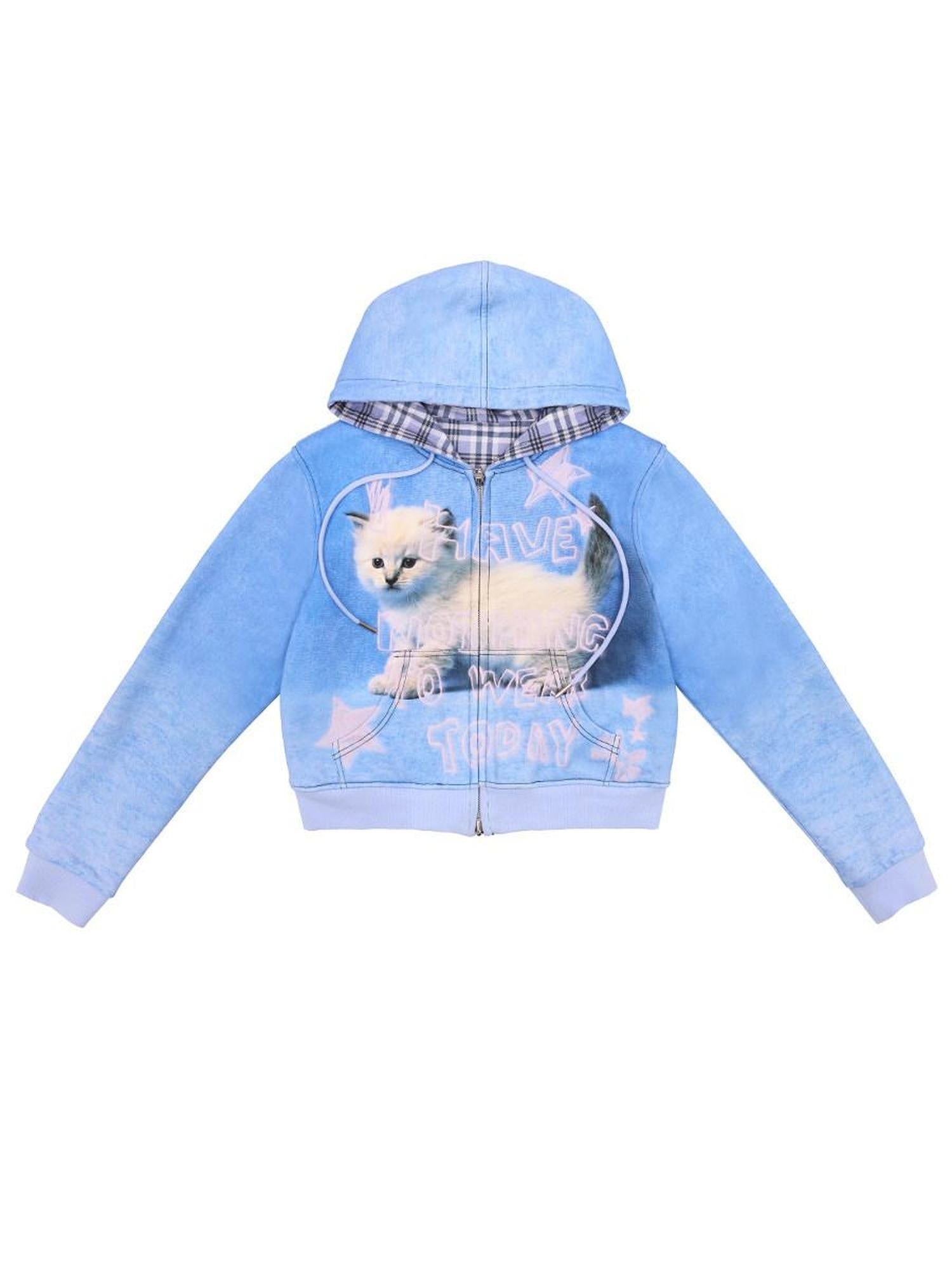 CFIERCE Loose Fit Hooded Zip Up 100 Percent Cotton Street Blue Long Sleeve Cardigan