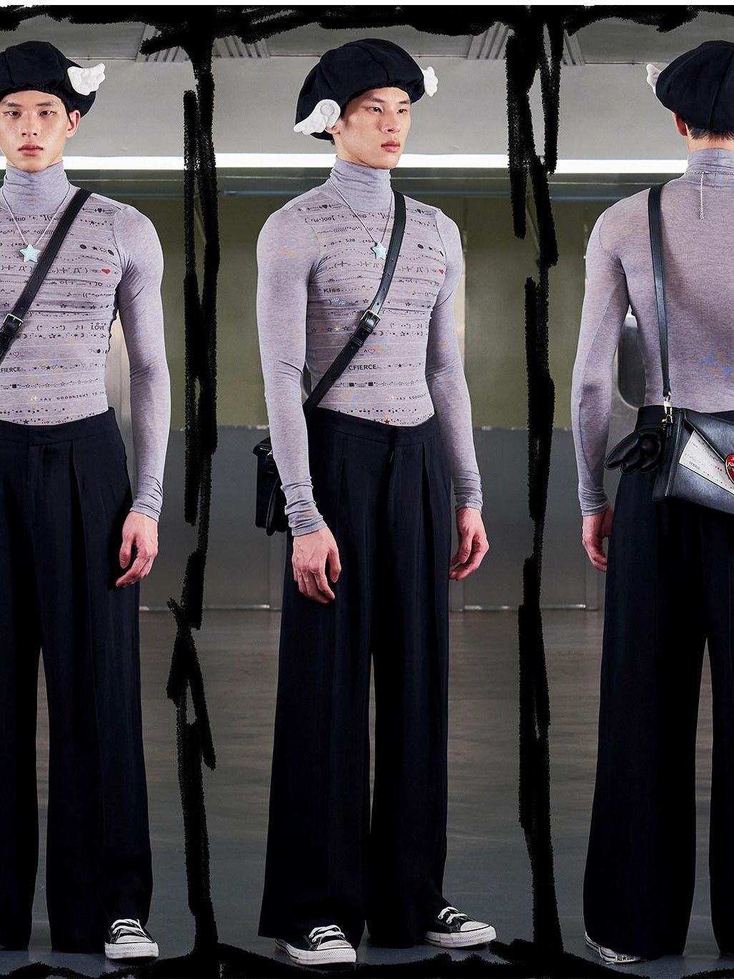 CFIERCE Lyocell Wool Blend Slim Fit Cropped Turtleneck Striped Print Unisex Sweater