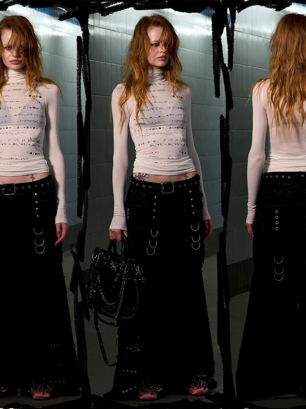 CFIERCE Lyocell Wool Blend Slim Fit Cropped Turtleneck Striped Print Unisex Sweater