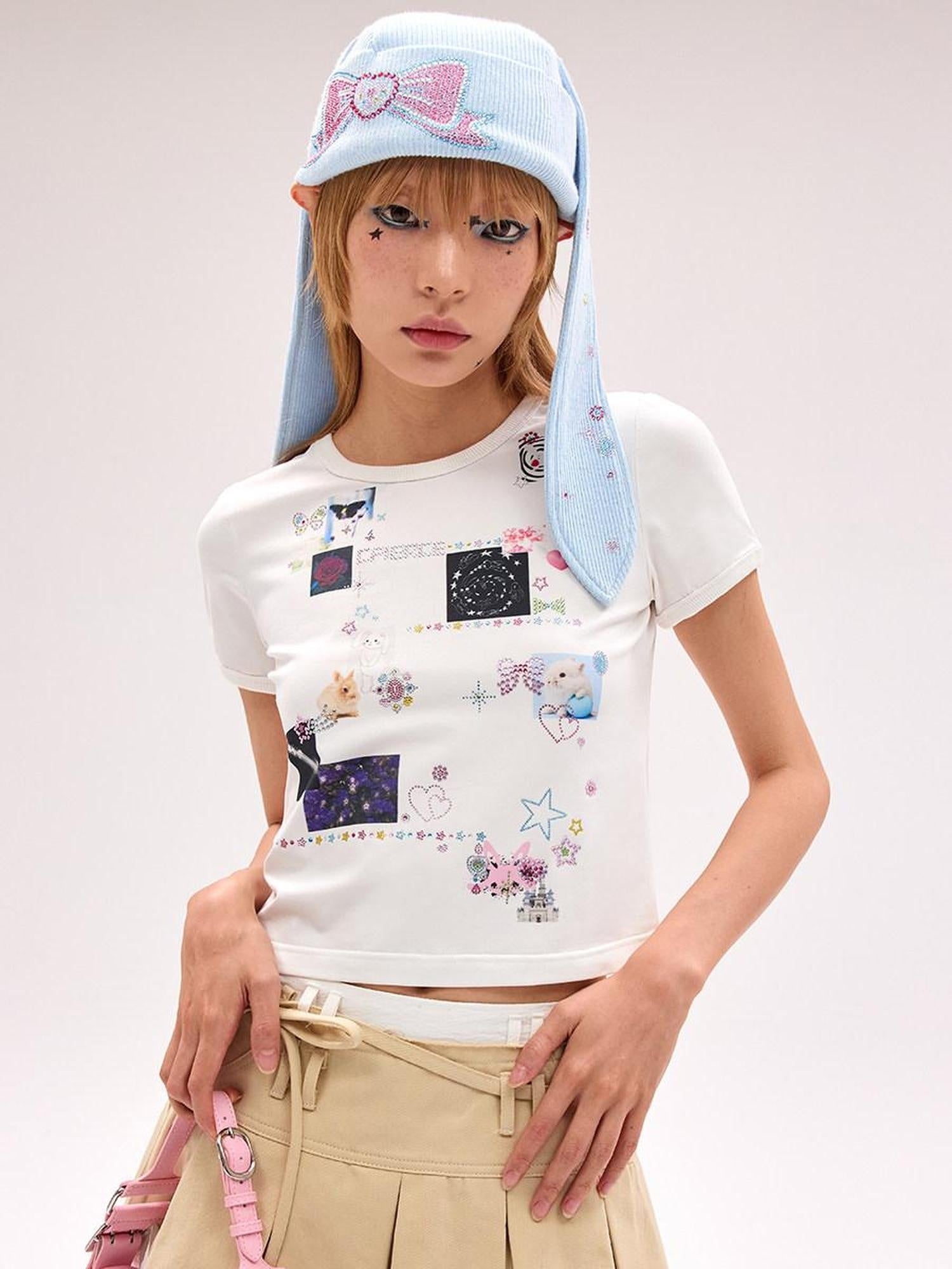 CFIERCE Moisture Wicking Cute Cartoon Print Slim Fit Cotton Short Sleeve Unisex T Shirt