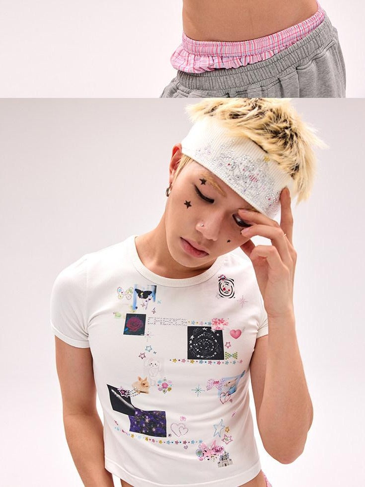 CFIERCE Moisture Wicking Cute Cartoon Print Slim Fit Cotton Short Sleeve Unisex T Shirt